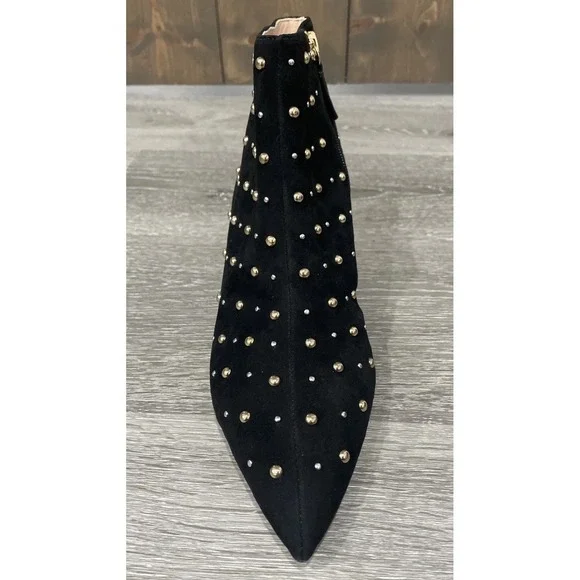 Kate Spade Starr Studded Ankle Boots Black Kid Suede Size 8.5M New Defaced